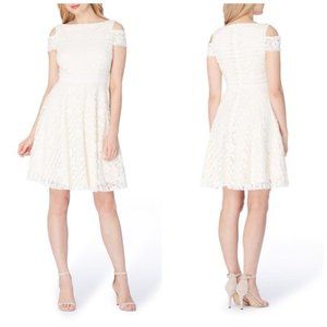 Tahari Lace Cold Shoulder A-Line Ivory White Dress